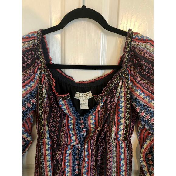 Flying Tomato Off Shoulder Tribal Boho Print Mini Dress Multicolor - Size Small - Picture 4 of 8